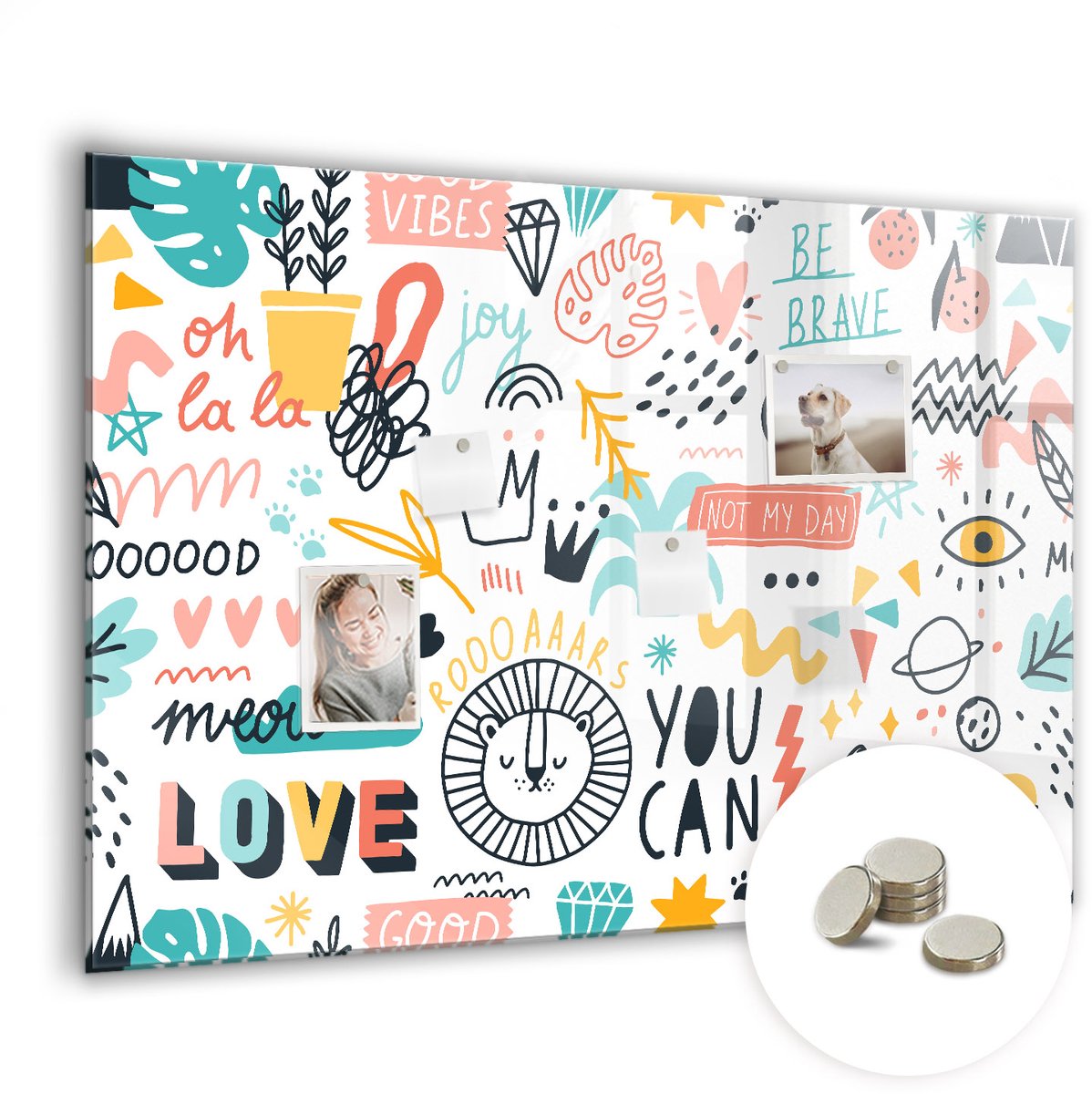 Coloray Glazen Magneetbord - Magnetisch Bord Overzicht van de wereldkaart - 100x70 cm - Veelkleurig Magneetbord - Magnetic Board - Magneetbord Design