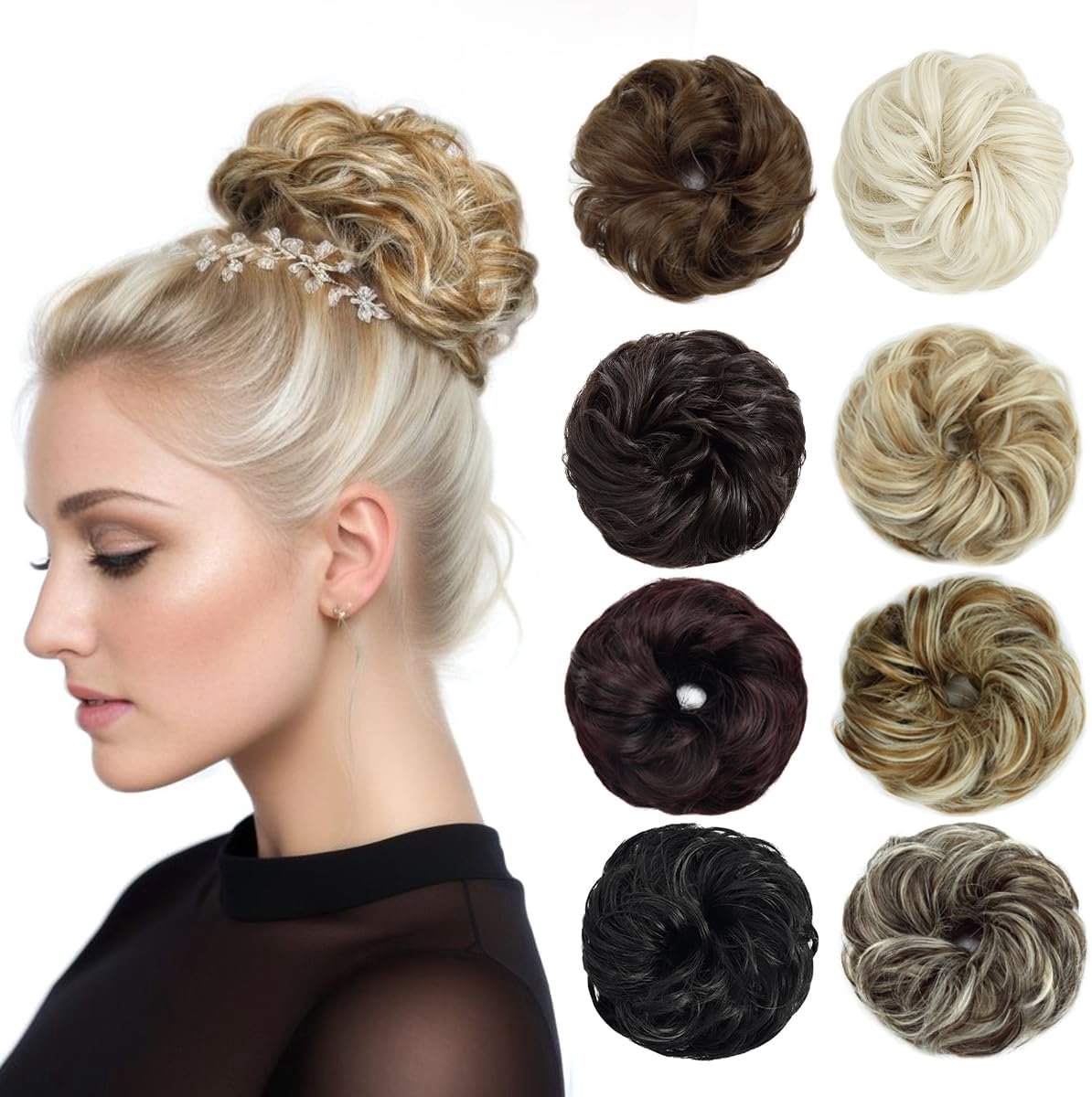 SnelShoppen - Luxiremi Bun Dames Scrunchies Synthetische Updo Krullend Haarstuk met Elastische Band, Natuurzwart, Volumineus en Realistisch voor Feest
