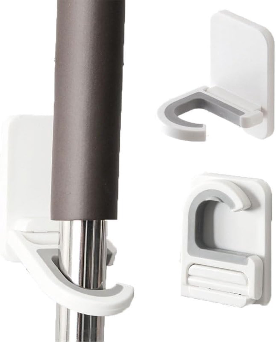 SnelShoppen - Broom Holder 3-delig Mop Hanger met 3M Zelfklevend Wandmontage Gereedschap Organizer voor Tuin, Keuken, Garage en Zwembad