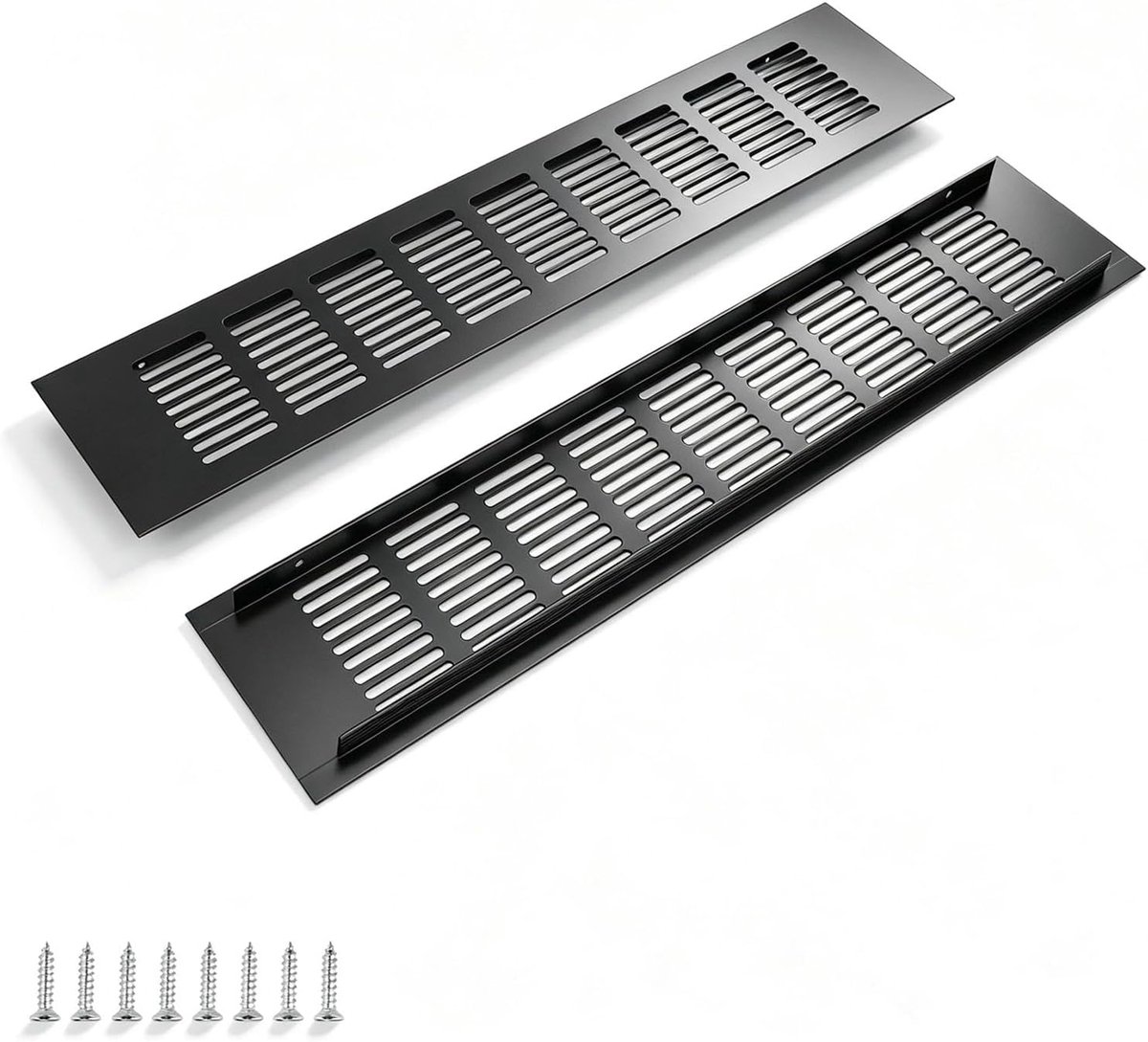 Ventilatie grille 400 mm - rechthoekig aluminium - zwart - ideale luchtcirculatie voor kasten - ShopVlot