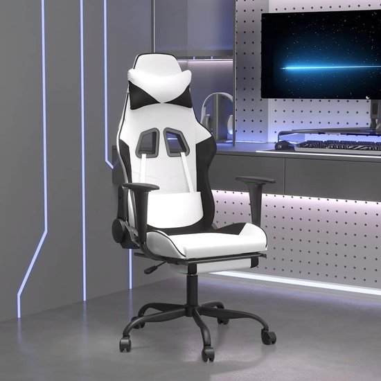 Gaming Stoel - Computerstoel Fauteuil - Comfortabel Zitten - Met Voetensteun - 56 x 66 x 131 cm - Wit Zwart — afbeelding 3