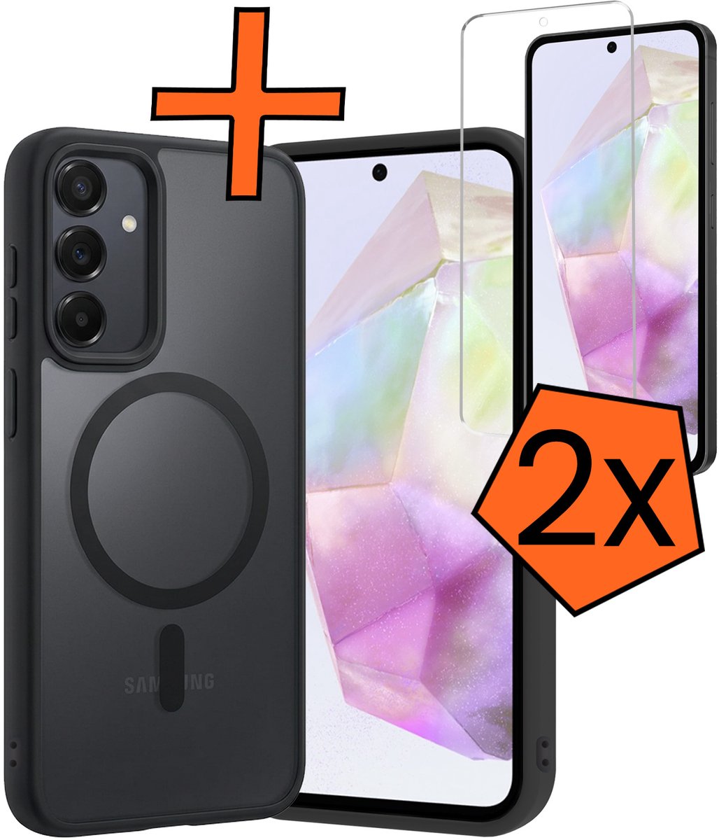 Hoes - Met 2x Screenprotector - Geschikt voor Samsung Galaxy A35 - Magsafe Compatible - Sterk & Shockproof - Back Cover - Shock Proof Case - Telefoon Hoes - Zwart