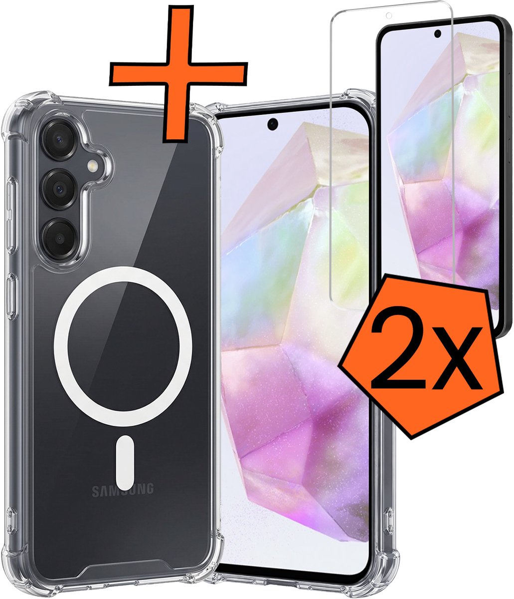 Hoes - Met 2x Screenprotector - Geschikt voor Samsung Galaxy A35 - Magsafe Compatible - Sterk & Shockproof - Back Cover - Shock Proof Case - Telefoon Hoes - Transparant