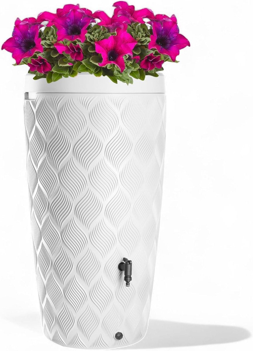 Regenton Plantenbak - Wateropslag Tuin - Duurzaam Water Gebruiken - Geïntegreerd Plantenbak - 240 Liter 112 cm - Wit