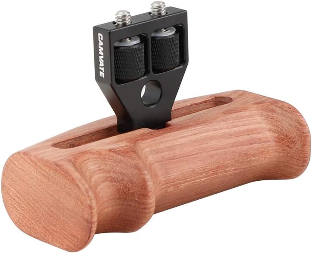SnelShoppen - Houten Handgreep met 1/4" Bevestigingsschroeven Connector voor DSLR Camera Cage - Geschikt voor Links- en Rechtshandigen - Braziliaans H
