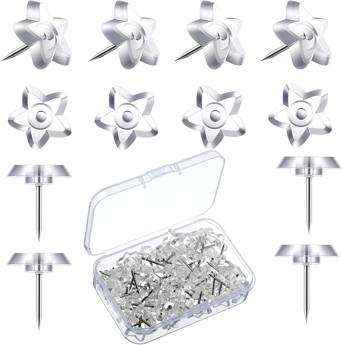 SnelShoppen - 100 Stuks Hartvormige Doorzichtige Duimspijkers voor Foto Wand, Kurkbord, Mededelingenbord, Decoratie Thuis, Perfect voor Feestjes en Ki