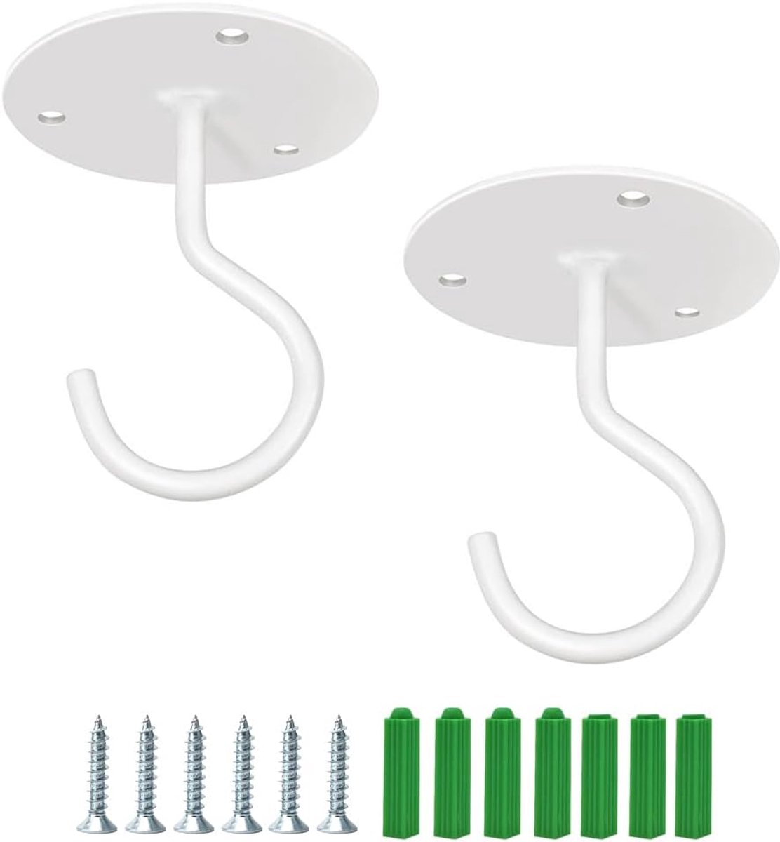 SnelShoppen - 2 Stuks Plafondhaken RVS Wandmontage voor Lantaarns, Kledinghangers, Bloempotten, Geschikt voor Vogelvoer, Dispenser, Wit