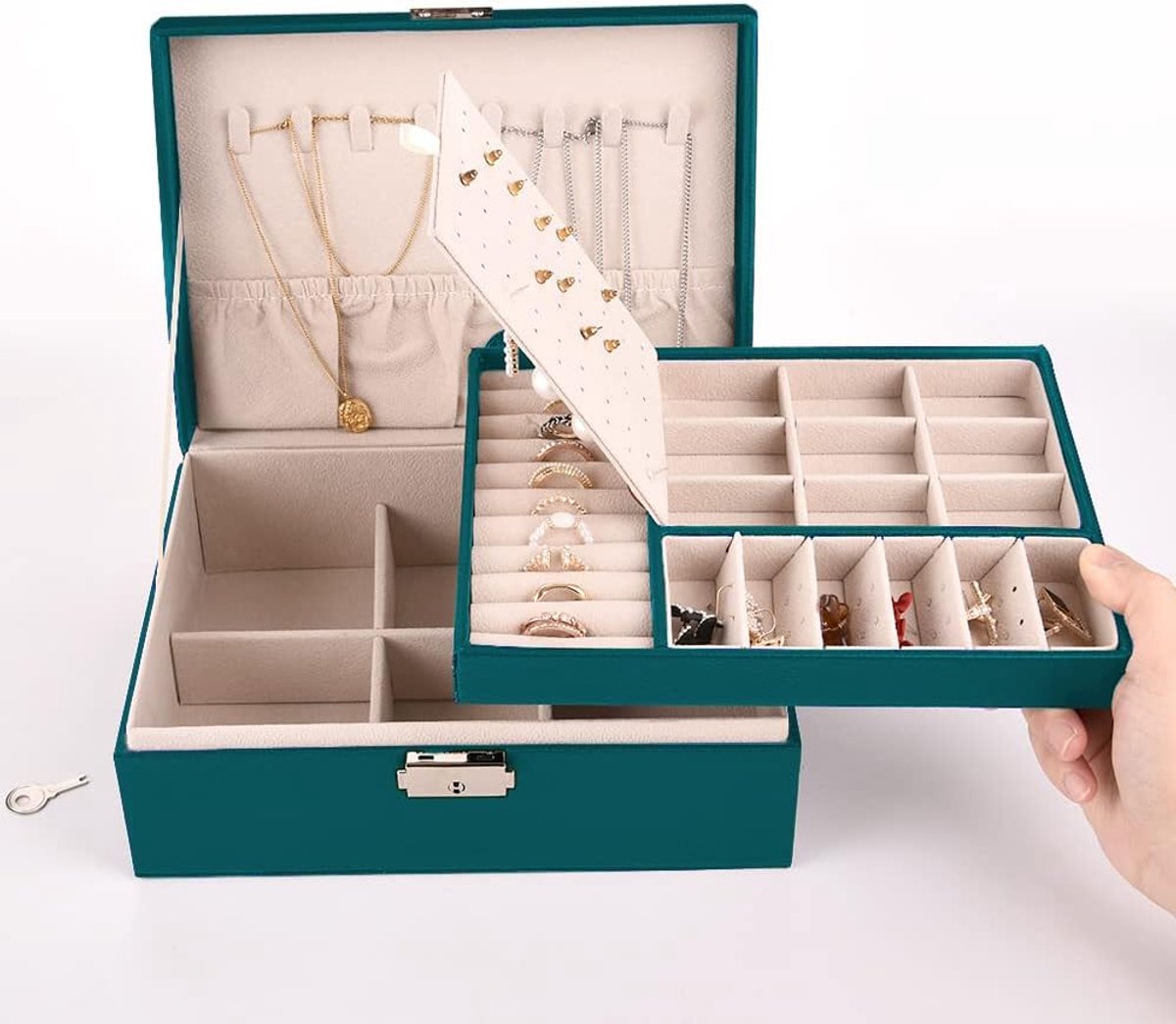Women's Jewellery Box PU Leather Jewellery Box Velvet Jewellery Box PU Leather Jewellery Box with Key for Women Rings - ShopVlot