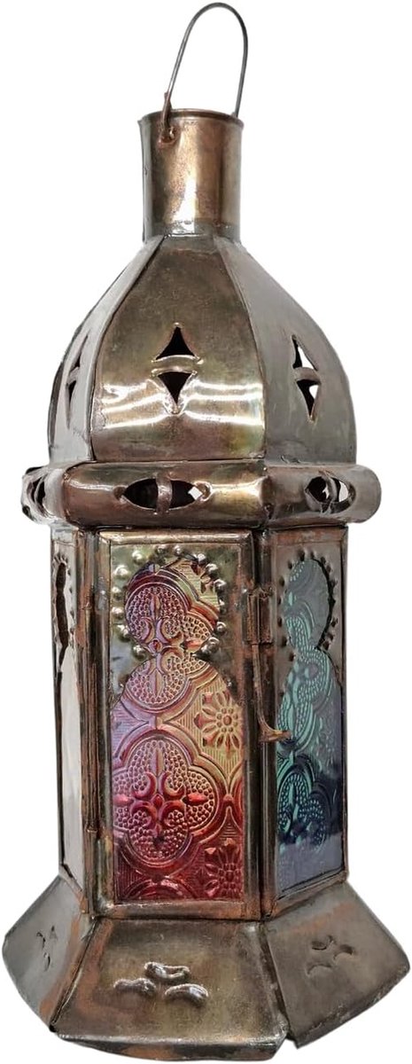 Oosterse Lantaarn - Marokkaanse Lamp - Sfeerverlichting Creëren - Handgemaakt Smeedijzer - 22 cm - Meerkleurig
