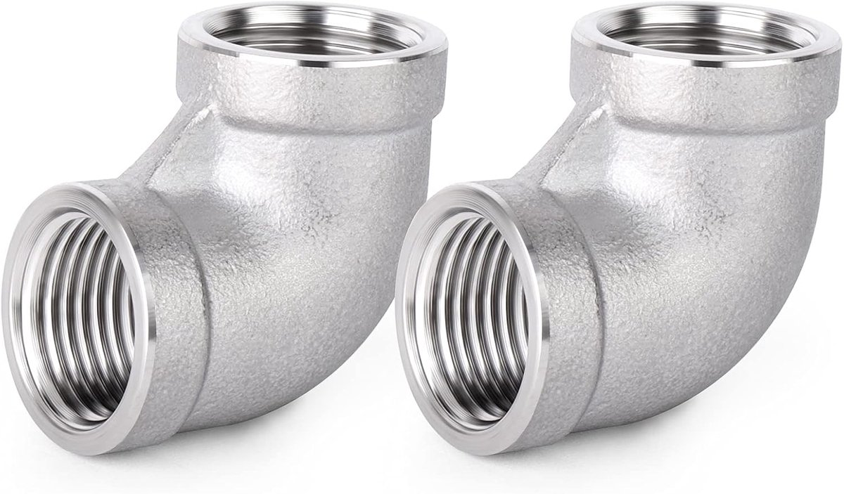 SnelShoppen - 2 Stuks 304 RVS 90 Graden Bocht Verbinders, 1/2" x 1/2" Vrouwelijke BSP Buiskoppelingen voor Sanitair, Tuin en Klussen