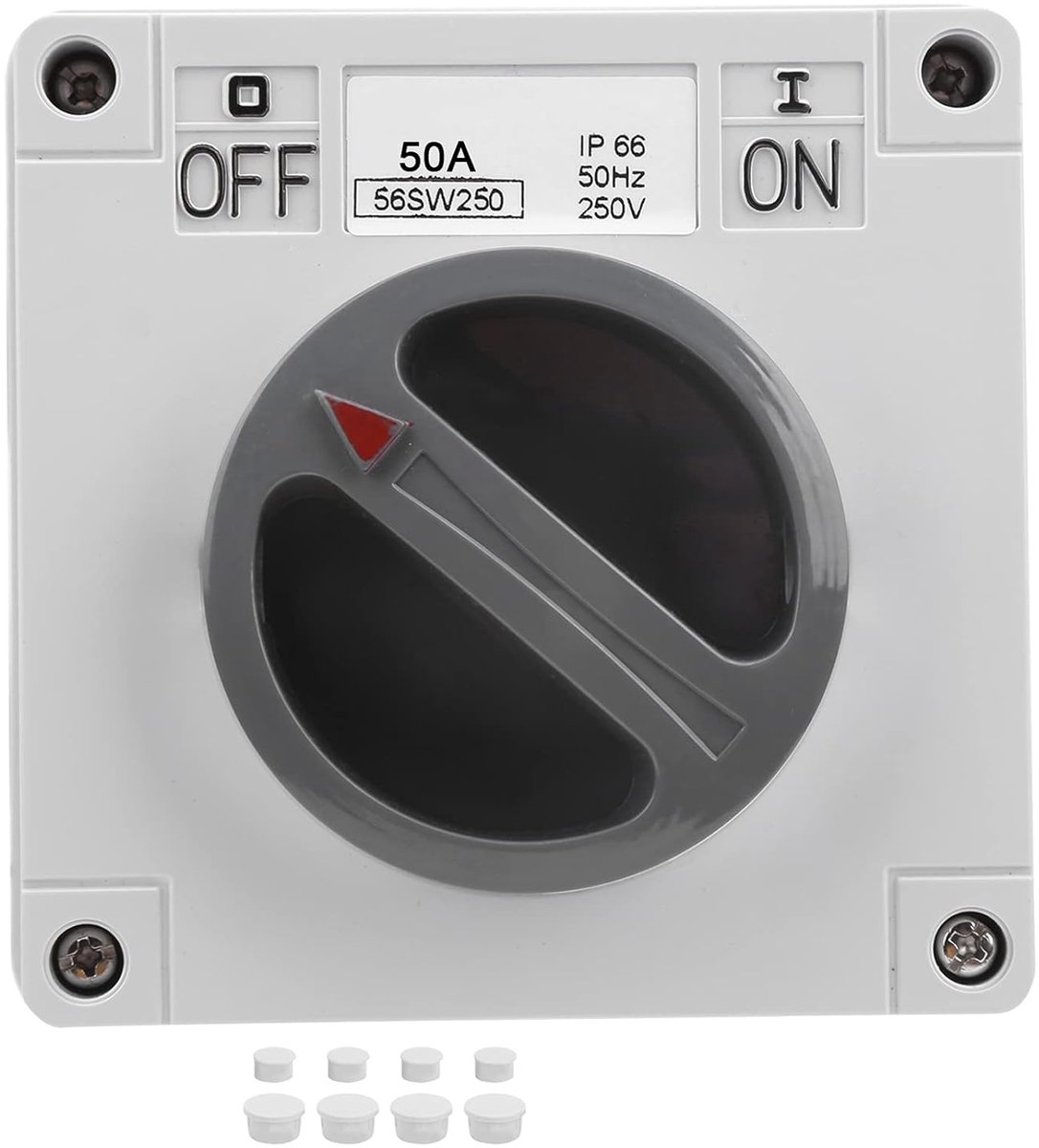 SnelShoppen - IP66 Waterdichte Schakelaar 250V 2 Positie Draaiknop Schakelaar Stofdicht Aan/Uit voor Buitengebruik (2P50A)