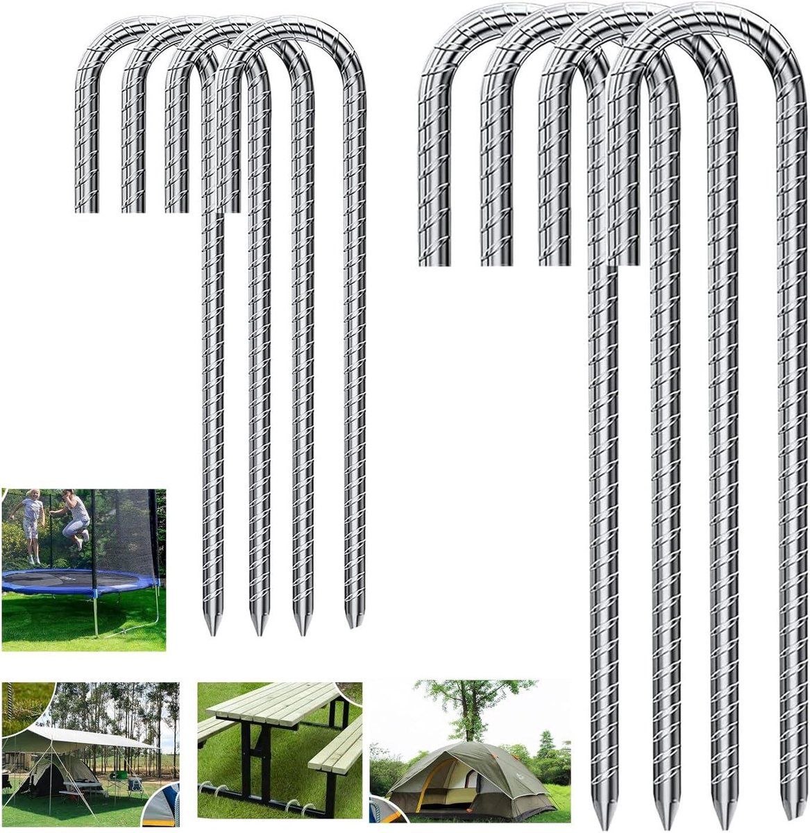 Grondankers Haringen - Tentpennen Set - Buiten Bevestigen - Roestvrij Verzinkt Staal - 8 Stuks 30cm - Zilver