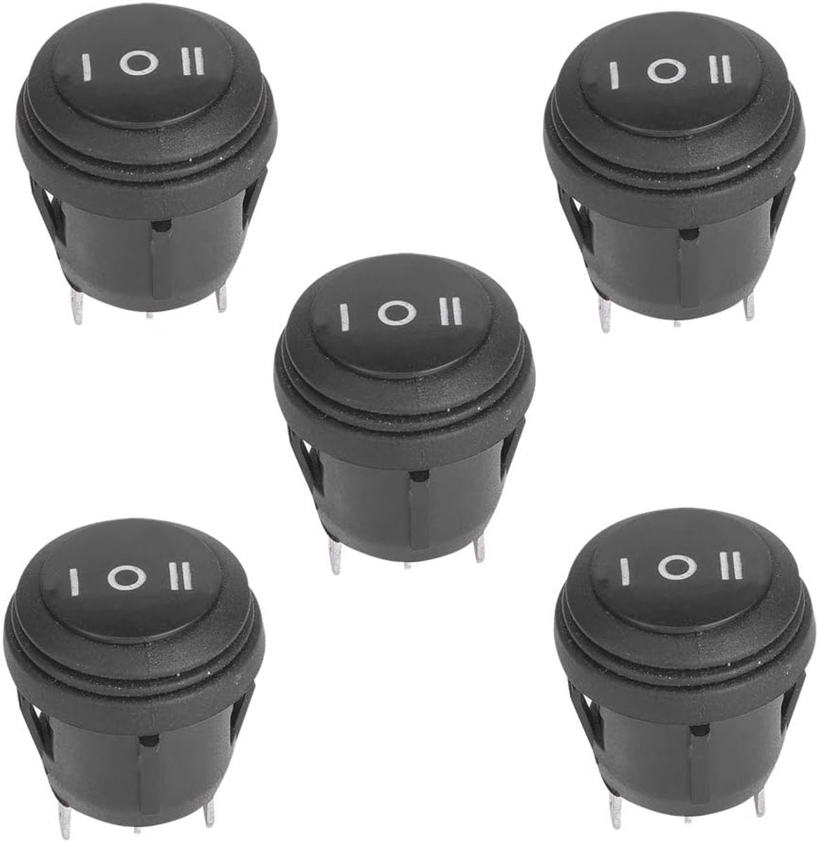 SnelShoppen - 5 Stuks Ronde Rocket Schakelaar 3 Pins Drukknop ON/OFF/ON, Waterdichte Rocker Schakelaar voor Auto Schip Bus 0.8 Inch Gat