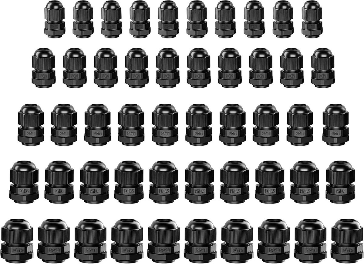 SnelShoppen - Waterdichte Kabelschroefverbindingen, Verstelbare Kabelschroefverbindingen PG7, PG9, PG11, PG13.5, PG16, Zwart, Nylon, Kunststof, Pack v
