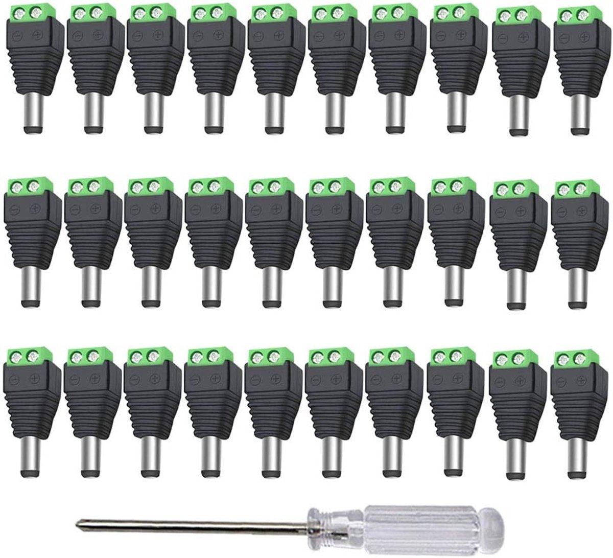 SnelShoppen - 30 Stuks 12V/24V DC Stekker Mannelijk, 2.1 x 5.5mm, Schroefklem Voor CCTV Camera's - Energiebesparend, Betrouwbaar, Makkelijk te Install