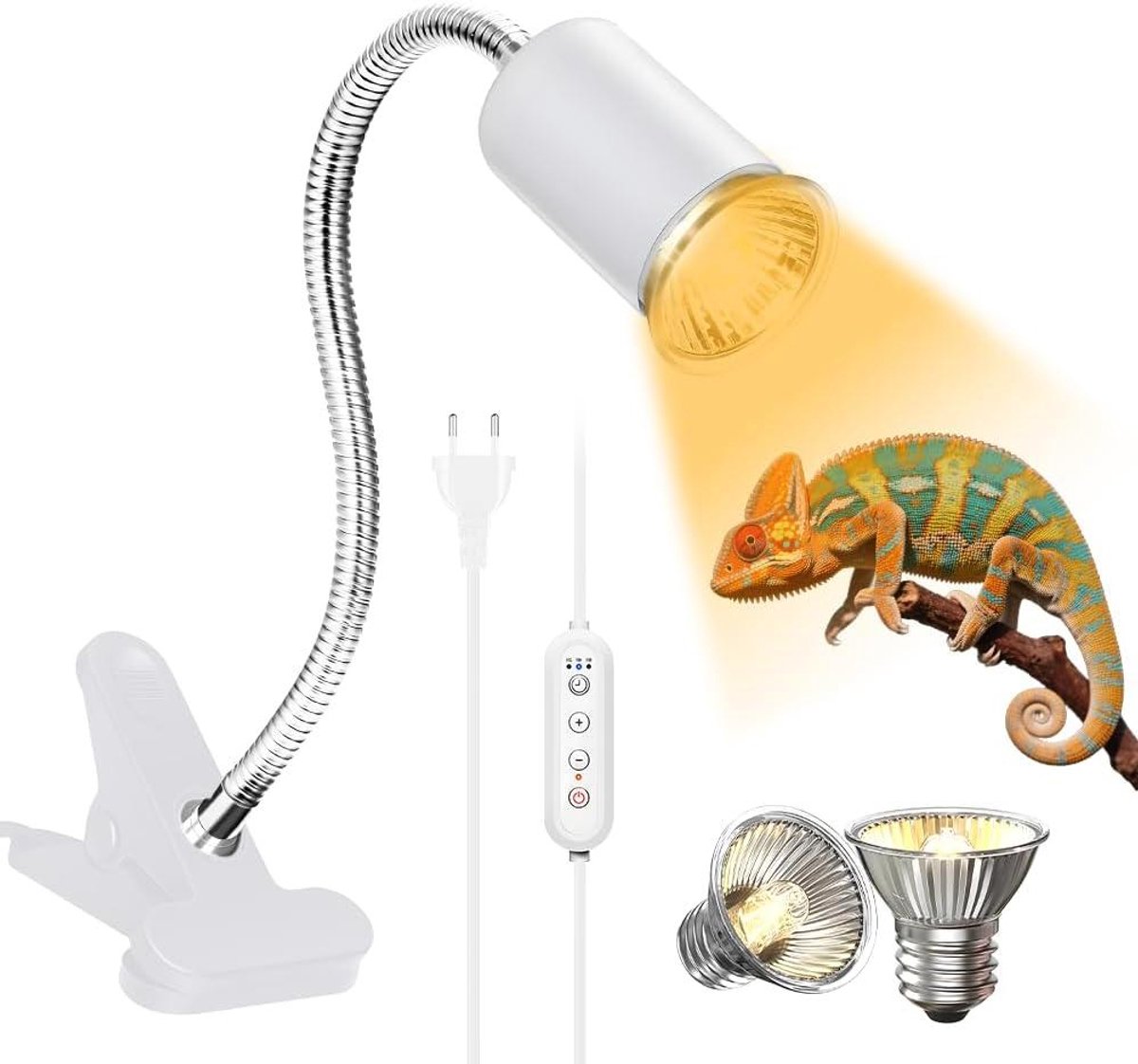 Reptielen Warmtelamp - UVB Zonnelamp - Terrarium Klimaat - Met Timer - 300 Watt - Wit