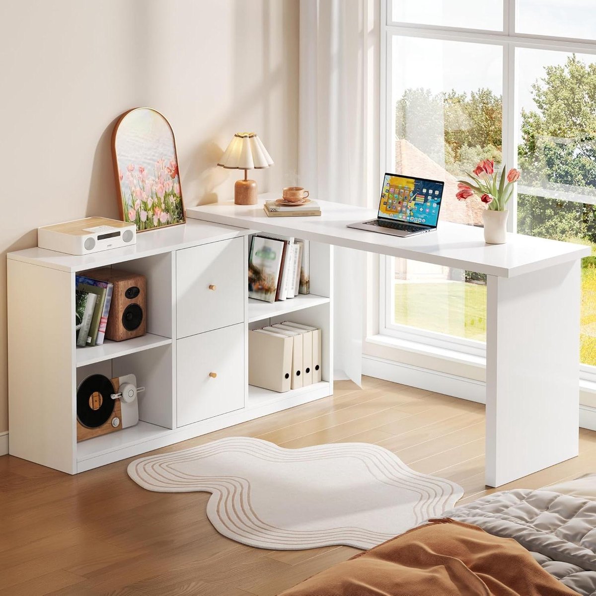 Hoekbureau L-vorm - Computertafel Werkplek - Thuiswerken Organiseren - Flexibel Links Rechts - 120 x 130 cm - Wit
