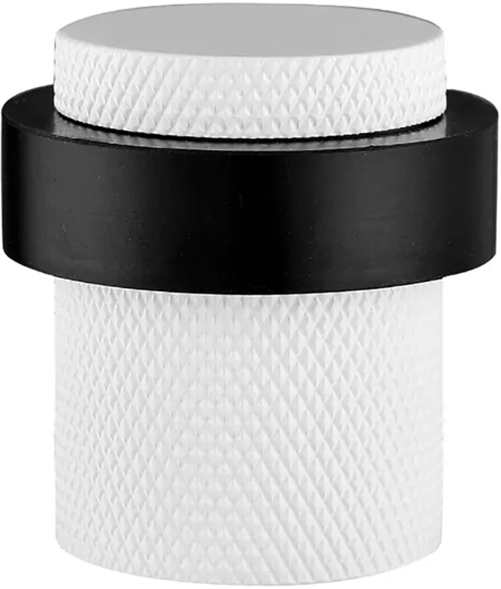 Deurstopper voor vloermontage geribbeld 30x40mm mat wit PVD gecoat