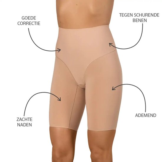 Lichtbruine corrigerende boxershort met lange pijpen en zachte naden.