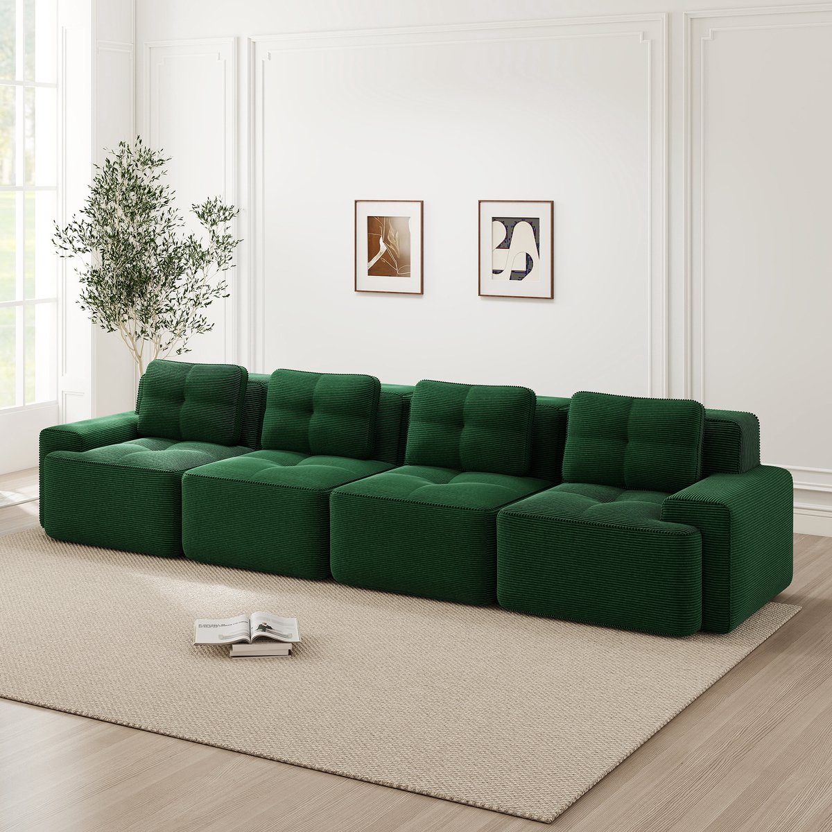 Comfortabel en Haustiervriendelijk: comfortabeles Corduroy Sofa met Wolkenähnlicher Komfort - 382x104x69 cm, Groen