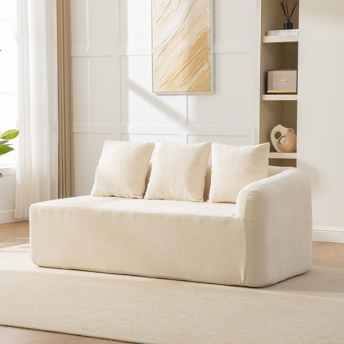 Modulaire Bank - Chenille Lounge Sofa Met 30D Schuimvulling En Zachte Kussens Beige