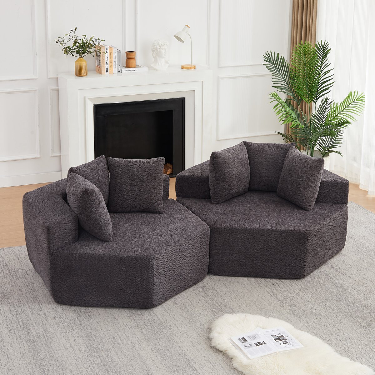 2 Zits Lounge Bank - Moderne Chenille Fauteuil Met Kussens En Modulair Design