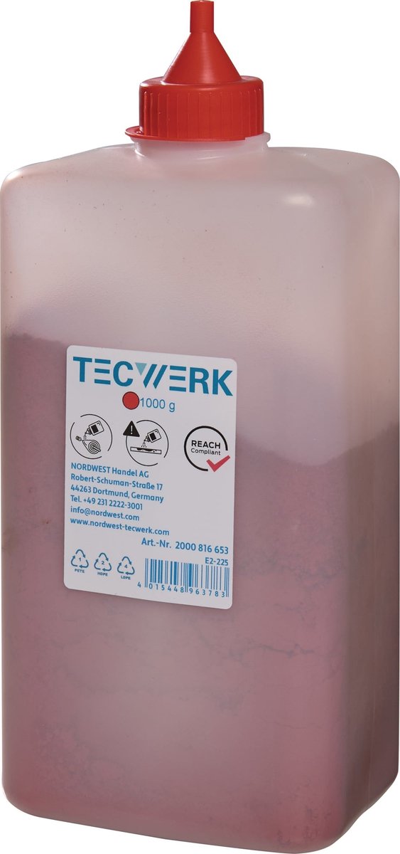 Schlagschnurkreide 1000g rood Ku.-Fles TECWERK