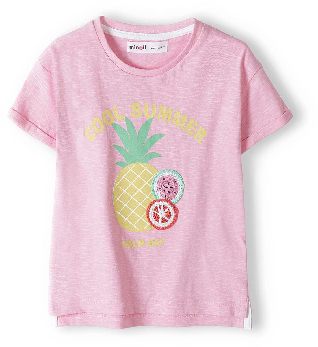 Minoti t-shirt meisjes roze met ananas applicatie - korte mouw