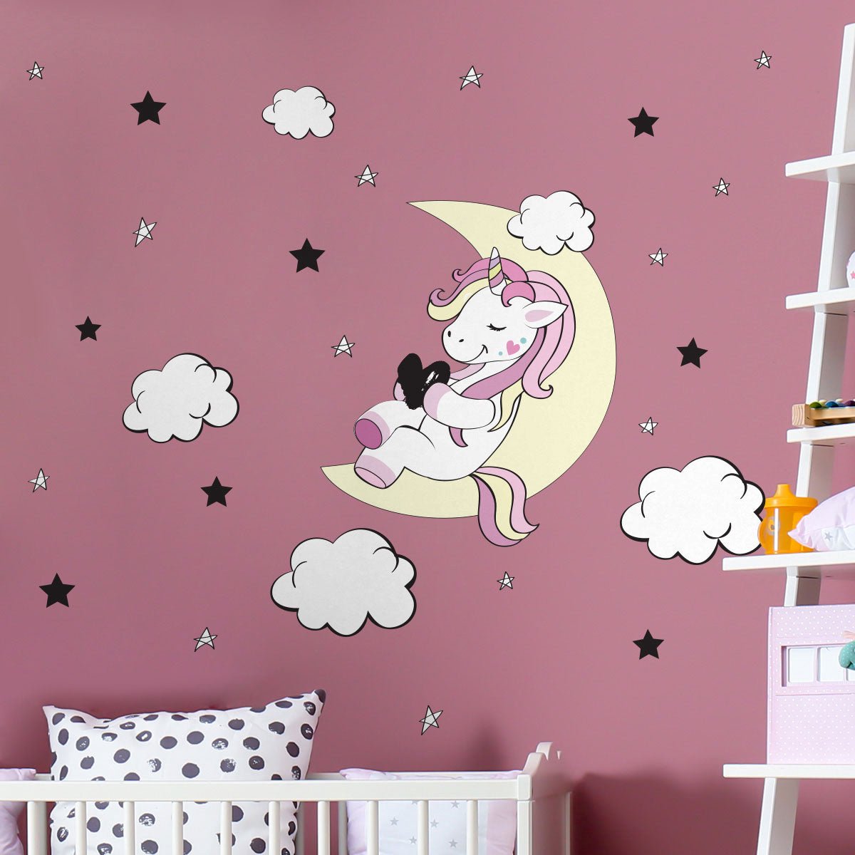 Ambiance Sticker Muurstickers - Eenhoornvriend van de Maan en de Sterren - Zelfklevende stickers - 165x110cm Multi color