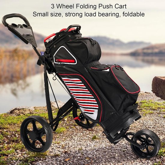 Opvouwbare Golfkar - Golf Trolley Golf Duwwagen - Golfen Op De Baan - Snel Opvouwbaar Gespmechanisme - 3 Wielen - Zilver — afbeelding 4