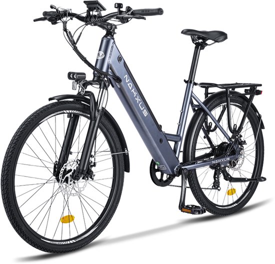 Vankel Lage Instap Elektrische Fiets - 36V 450Wh Accu - 65 km Actieradius - 26 inch Stadsfiets - Shimano 7 Versnellingen - App Display - Grijs van VANKEL — afbeelding 2
