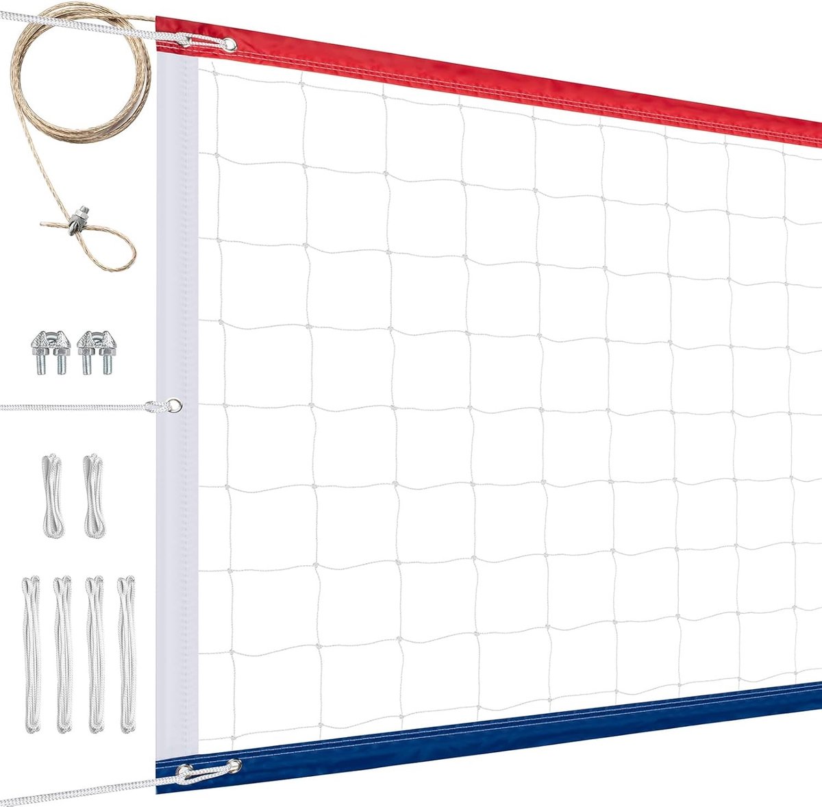 Professioneel Volleybalnet Buiten - Rood/Wit/Blauw - 32 x 3 FT - Heavy Duty met Verlengde Stalen Kabel - Voor Indoor en Outdoor