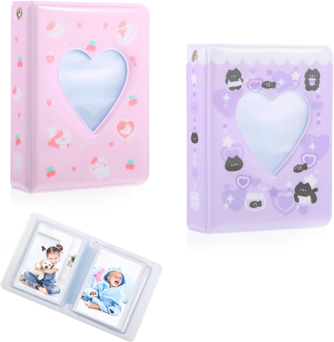 Inch Mini Fotoalbum Set van 2 - Small Kpop Fotokaart Binder Album - Kpop Fotokaart Houder Book - Fotokaart ID-houder met 18 Vellen Kpop Koreaanse Stickers (2 Zakken)