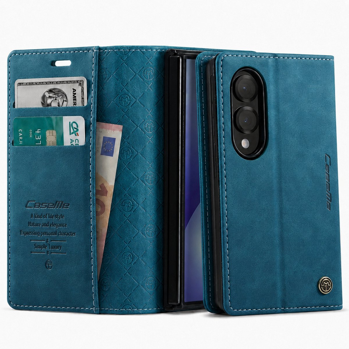 Caseme, Leren Hoesje Geschikt voor Samsung Galaxy Z Fold 8 Anti-RFID Pashouder en Standaard, Groen