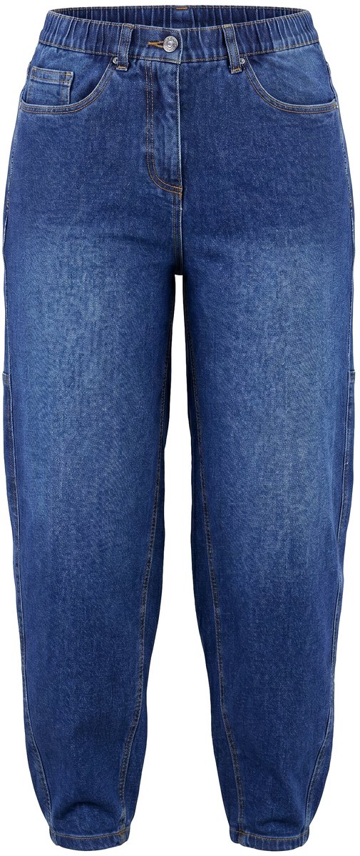 Ulla Popken - Dames - Mom jeans stretchjeans 5-pocketstijl - Donkerblauw denim - Maat 48