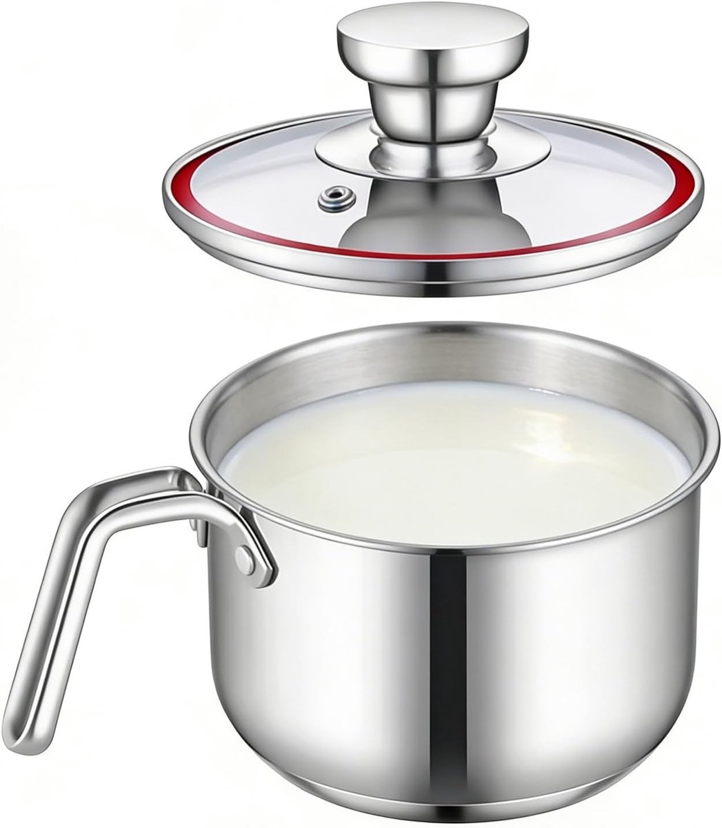 Melkpan - Natuurlijk Roestvrij Staal - 1000 ml - Dubbelwandige Kookpan met Deksel - Voor Koken en Verwarmen