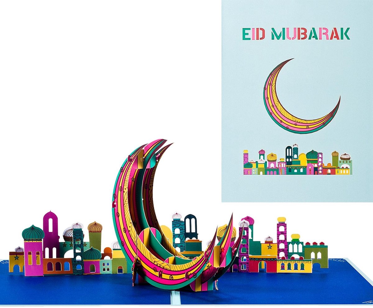 Solidchoice - 3D Kaart Voor Moslims - Pop-up Kleurrijke Maankaart Voor Eid