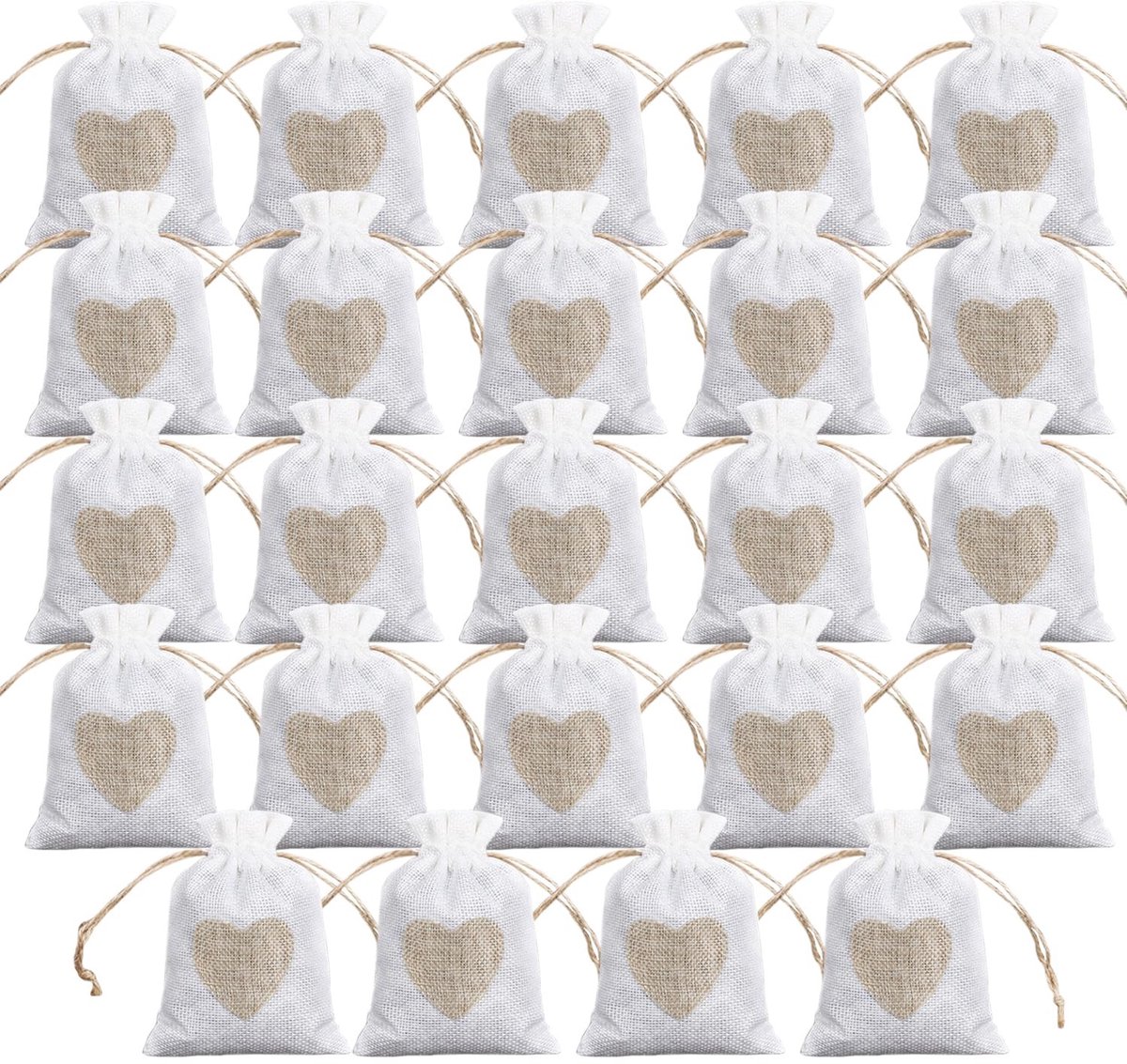 Solidchoice - 24 Stuks Witte Lint Trekzakken - Duurzame Verpakkingsoplossingen voor Trouwen en DIY