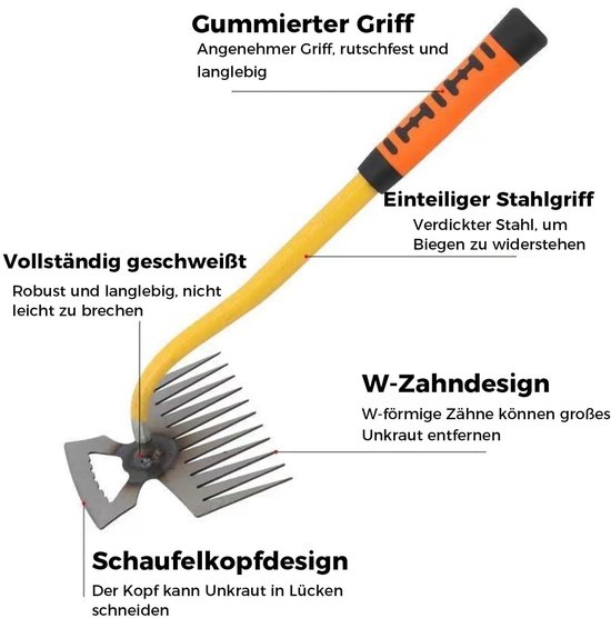 Onkruidstekers - Tuingereedschap - 2-In-1 Handmatig Onkruidverwijderings En Voegschraper Van Roestvrij Staal - 11 Tanden - Voor Distels En Ander Veelvoorkomend Onkruid Uit Uw Tuin Verwijderen van Merkloos	 — afbeelding 2