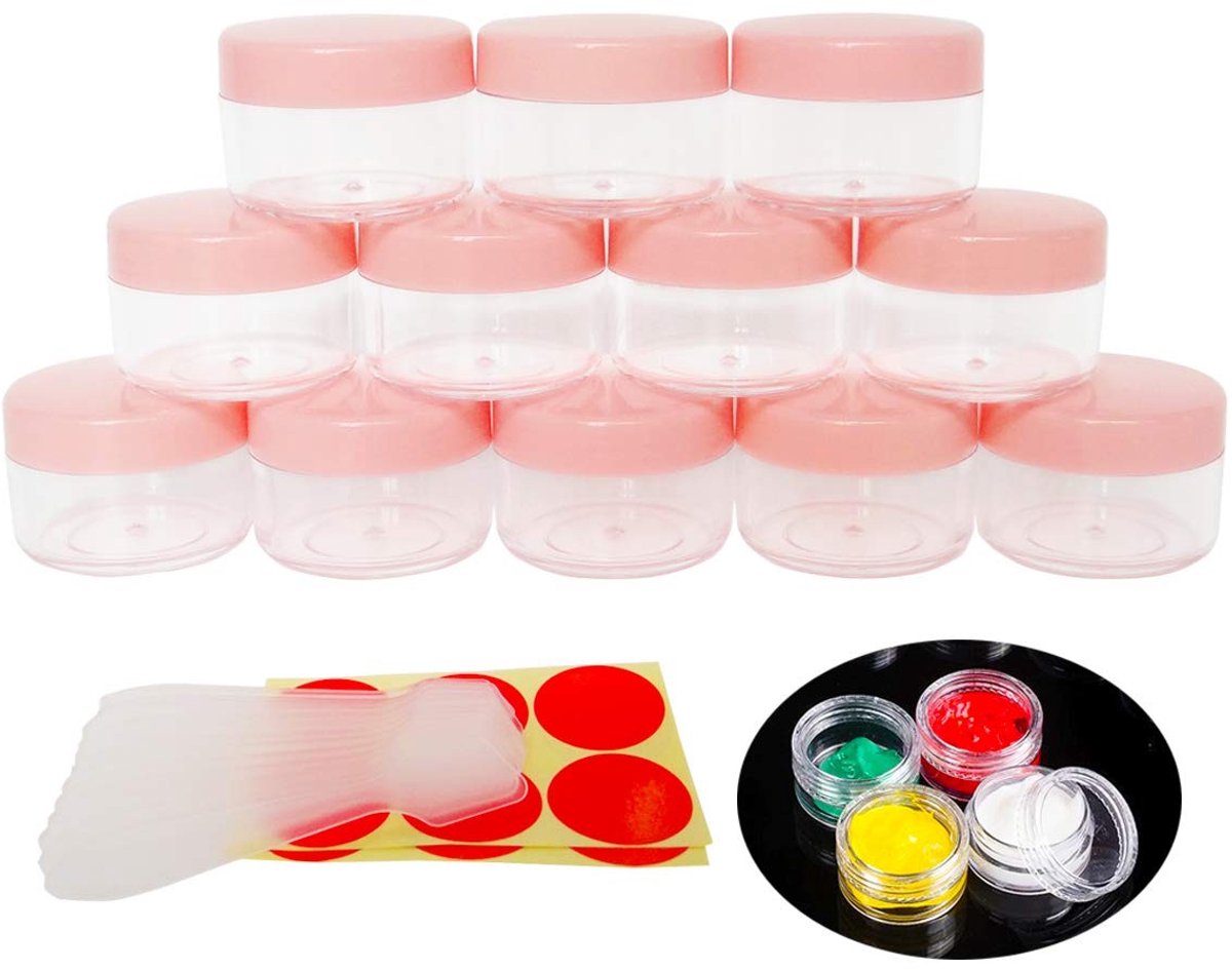 Solidchoice - Set van 12 Lege Cosmetische Potten met Roze Deksel