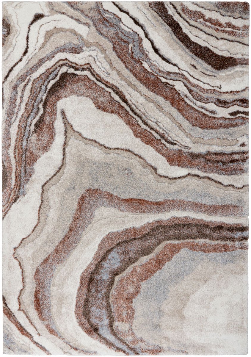 Padiro laagpolig vloerkleed 80 x 150 cm - terra - modern abstract design - geschikt voor vloerverwarming - van polypropyleen en polyester