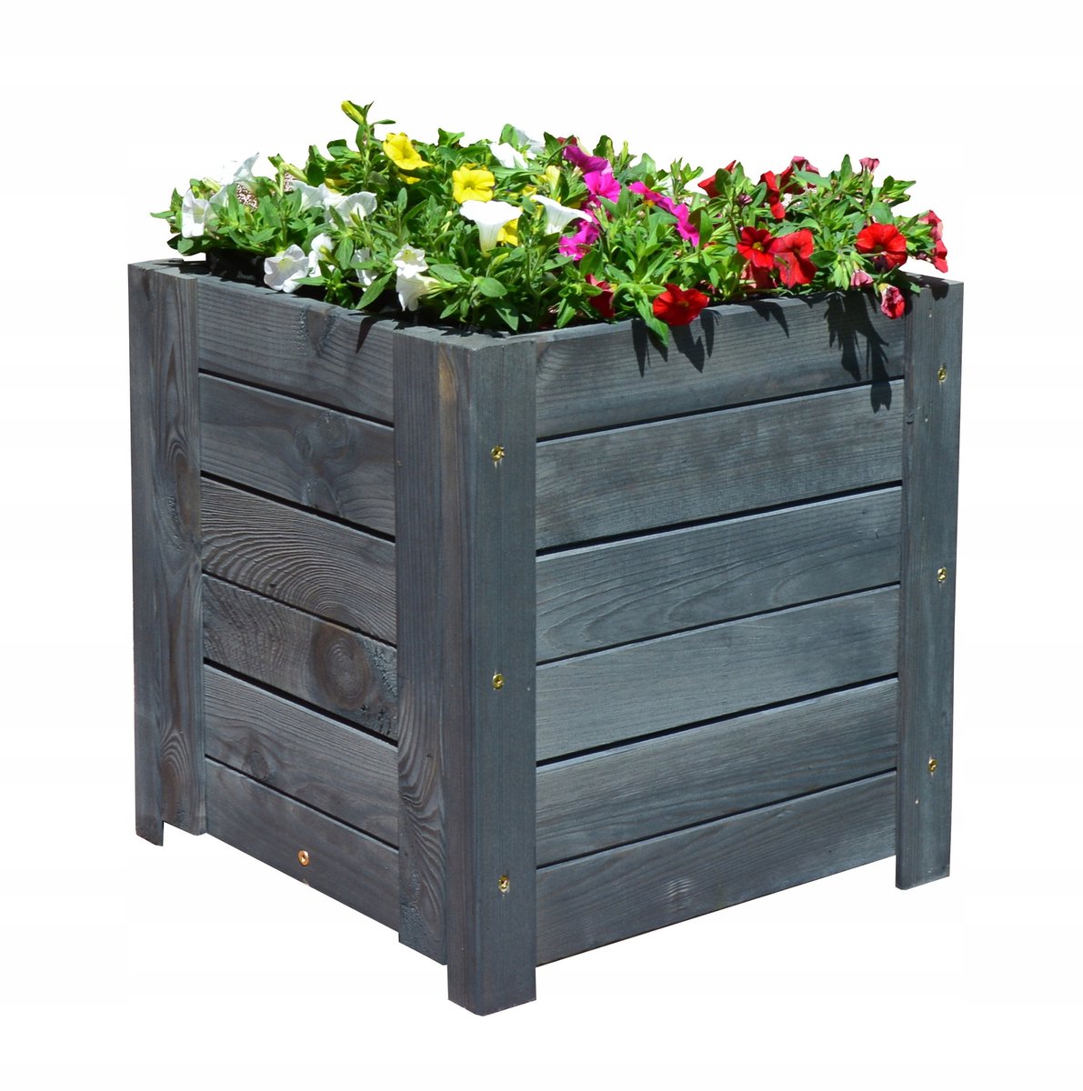Houten bloembak antraciet 39x39x39 cm, klaar voor gebruik
