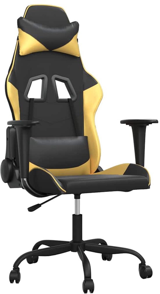 vidaXL Massage - gamestoel - kunstleer - zwart - en - goudkleurig zwart en goud