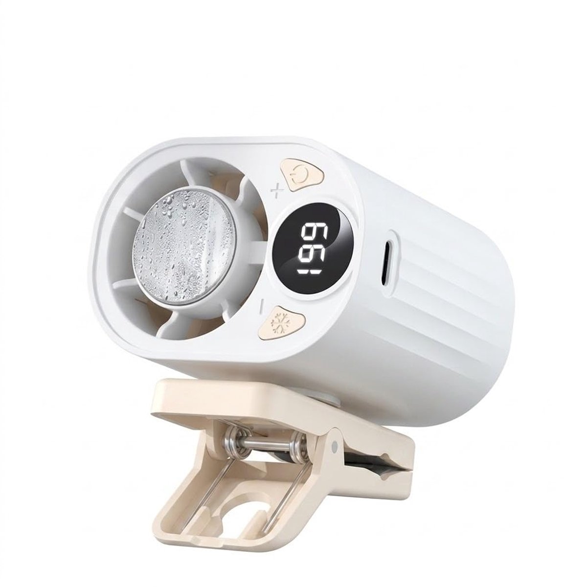 LISM-Autoventilator met clip, oplaadbaar via USB, mini-koelventilator, 199 ventilatorsnelheden, stille draagbare autoventilator, 360° draaibaar - gebroken wit