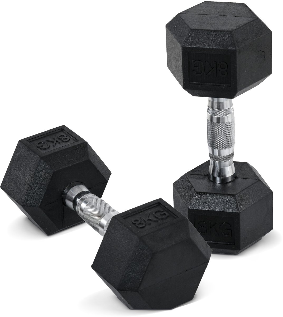 Zeshoekige dumbbells - set van 2 dumbbells met geribbelde handgrepen - gietijzeren dumbbellset - 2 x 8 kg - dumbbells voor mannen en vrouwen - voor thuis - in de sportschool - voor krachttraining