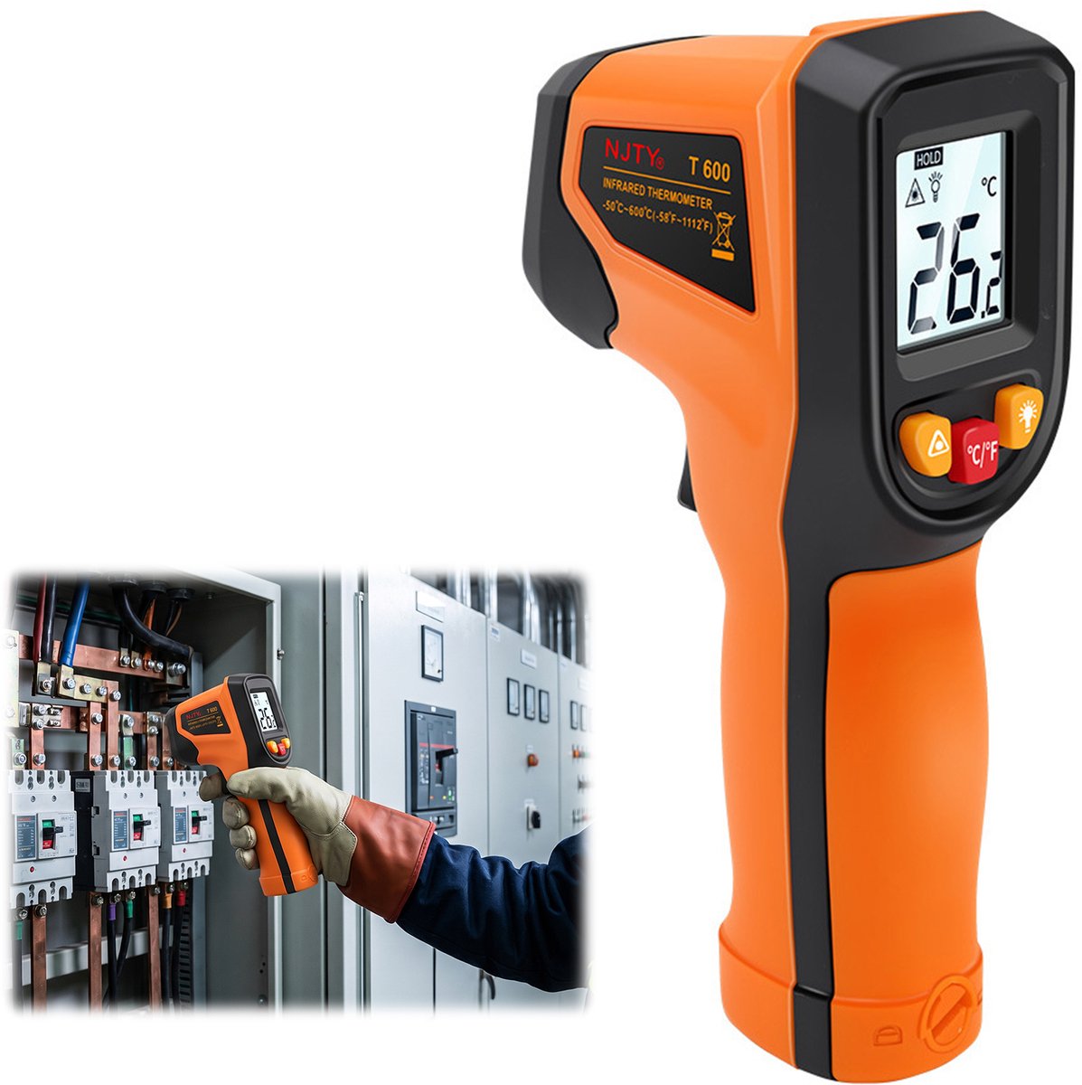 Vleesthermometer - BBQ Thermometer - Infrarood laserthermometer - TENZHVXI® - Temperatuurbereik: -58℉～1112℉ - Geschikt voor industrieel gebruik, keukens, auto's en HVAC-systemen (niet voor het meten van de lichaamstemperatuur)