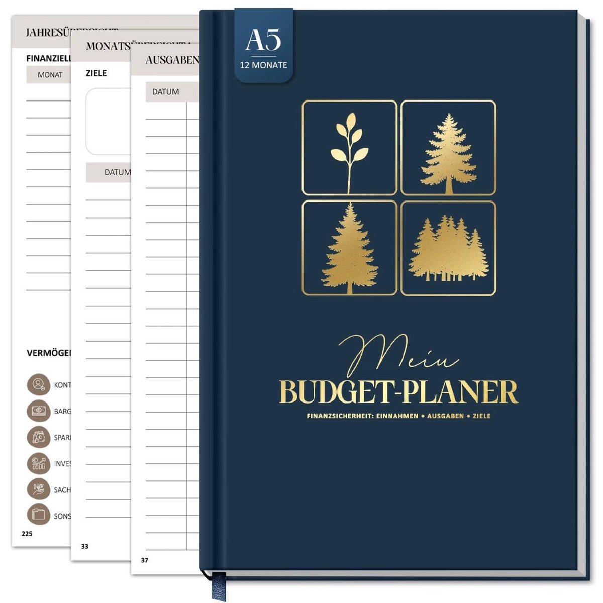 Solidchoice - Maandelijkse Budgetplanner met Bosplanten Motief, Donkerblauw