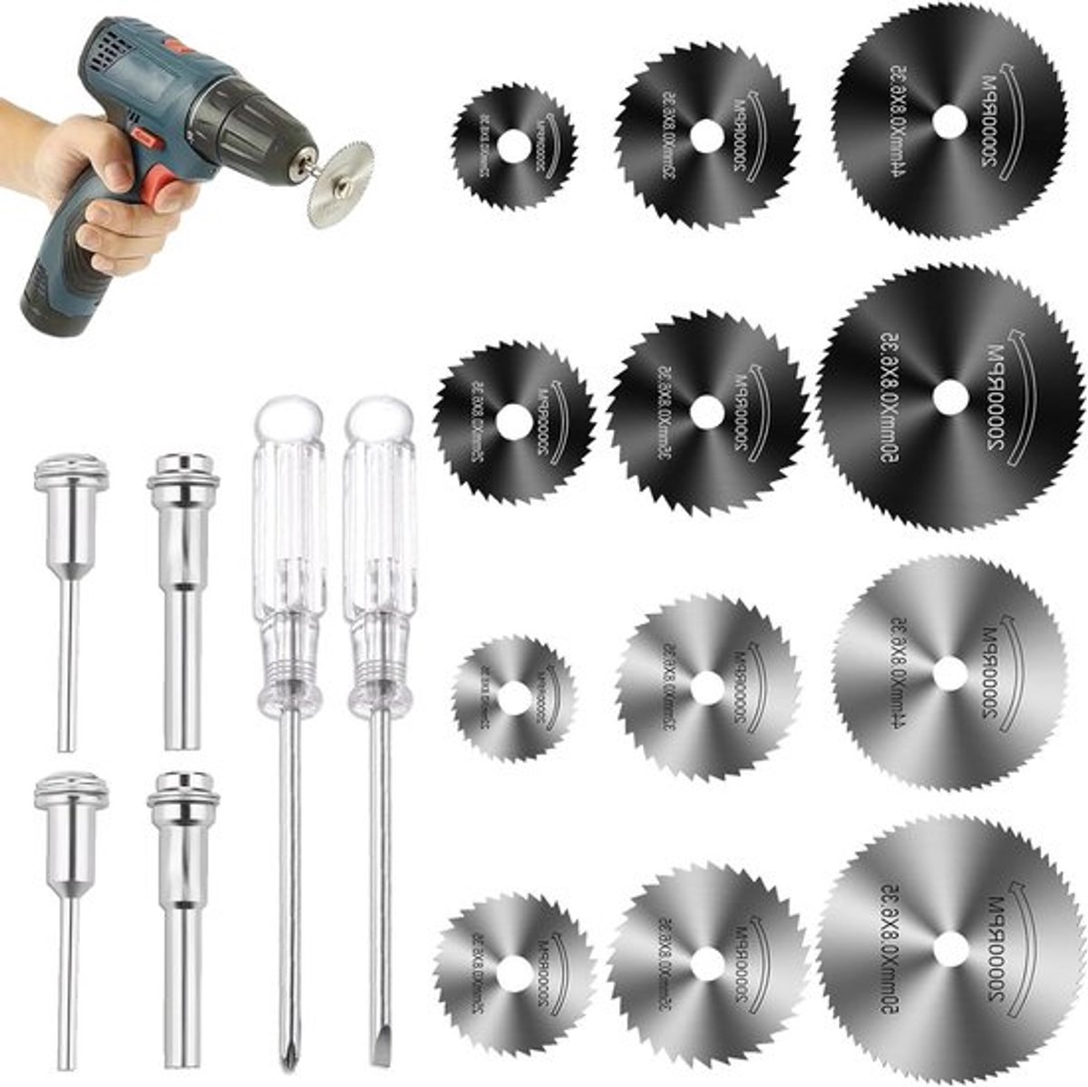 36-delige set mini zaagbladen voor roterende gereedschappen - 22 mm tot 50 mm - voor hout, kunststof en zacht metaal - ideaal voor DIY-projecten en veelzijdig gebruik