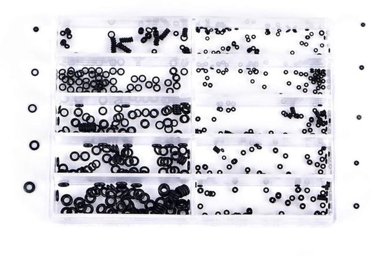 Rubber O-ring afdichtingen set met mini washers en sealing rings voor horloges, sanitair en kranen, zwart