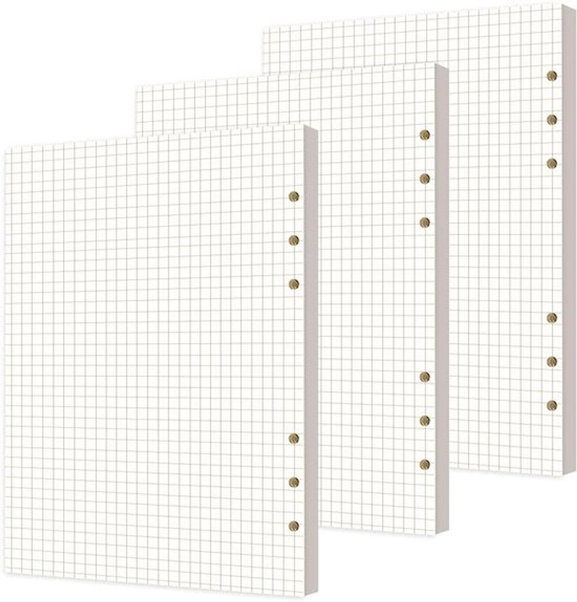 3 Packs Navullingen voor A5 Planner en Ringband, 6 Gaten, Ruitjespapier, 240 Vellen, 21 x 14 cm